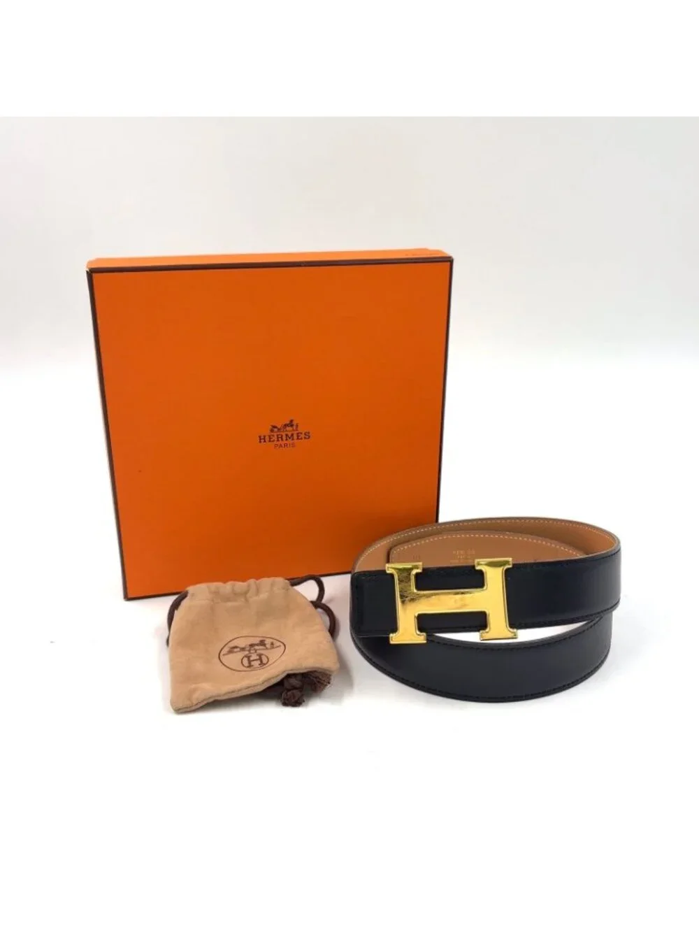 Hermes Constance H Belt Leather Black Gold